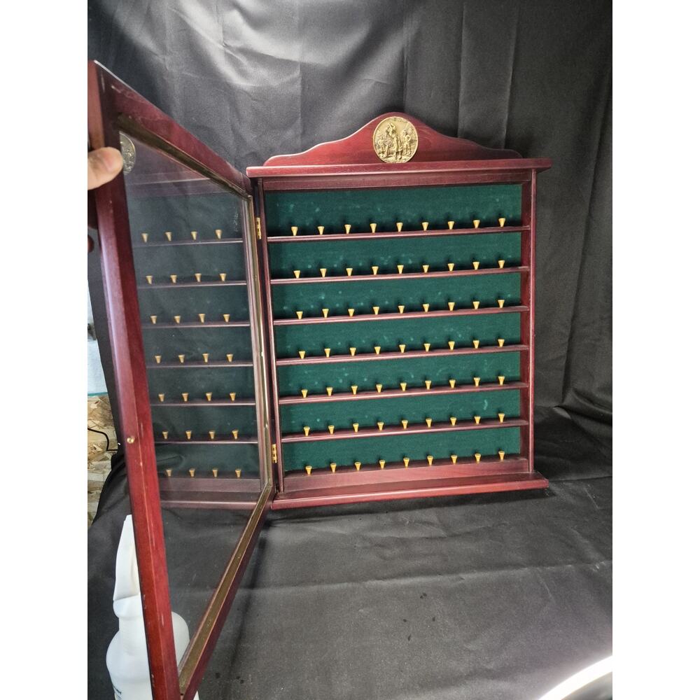Cherry Mahogany Golf Ball Display Case Wood Cabinet Wall Mount Executive